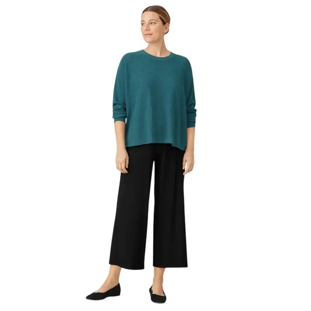 Eileen Fisher Women’s Linen Crepe Stretch Crew Neck Top Size L Teal Long Sleeve - Picture 1 of 7